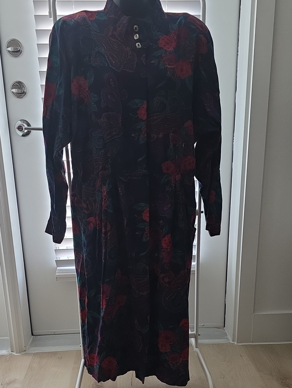 Vintage 80s 90s M.H.M. Melissa Harper Dark Paisley Floral Rayon Midi Dress 16